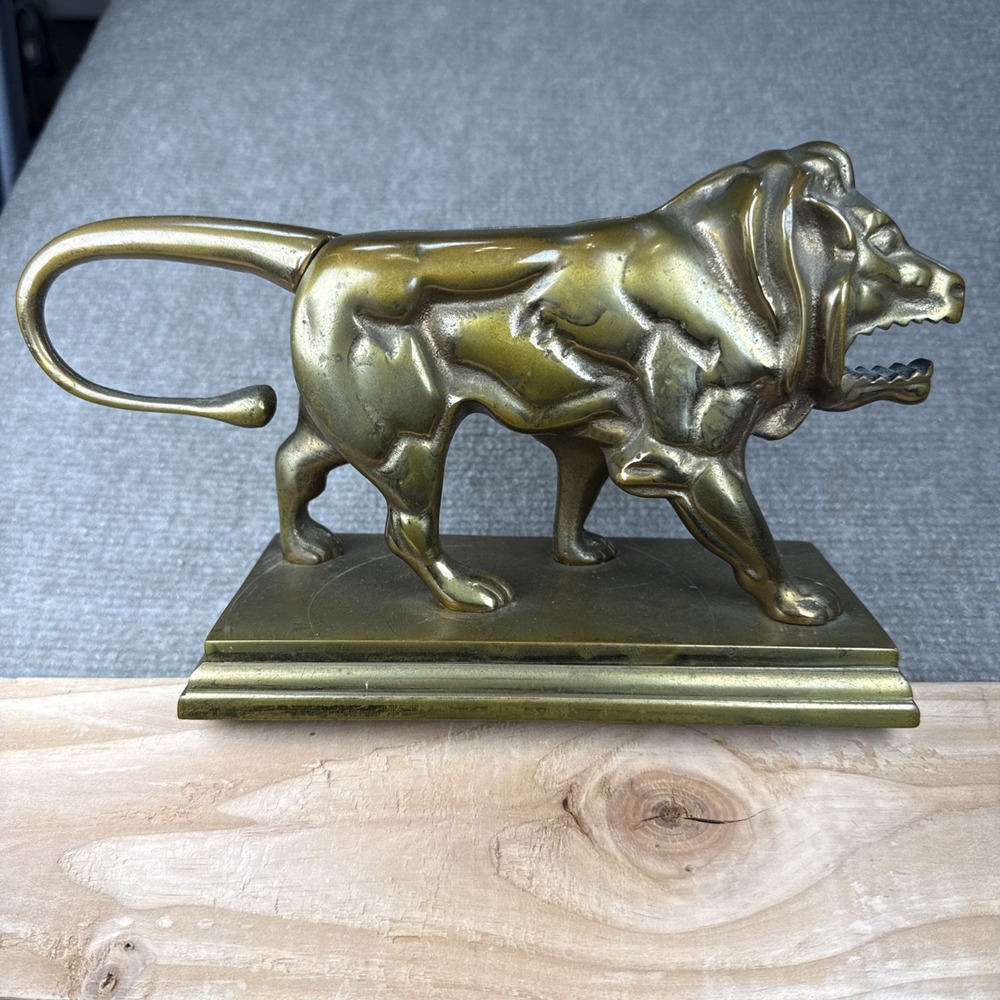 Antique Victorian Cast Brass Lion Nutcracker mounted on a Brass Base. 10.5" Long